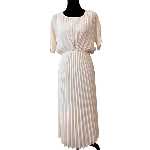 Stunning HALOGEN  White Birch Pleated Midi Dress XXS OVERSIZED - Picture 4 of 8